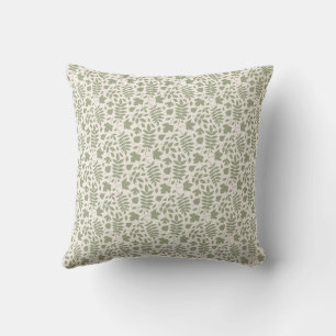 Fallen Leaves Sml Pattern Green on Cream Throw Pillow
