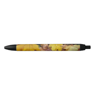 Fallen Maple Leaves Yellow Autumn Nature Black Ink Pen