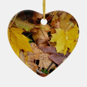Fallen Maple Leaves Yellow Autumn Nature Ceramic Ornament