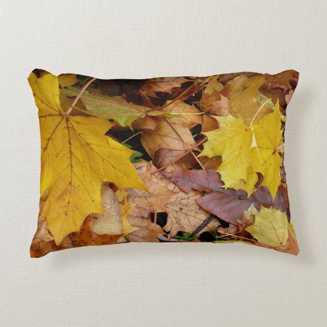 Fallen Maple Leaves Yellow Autumn Nature Decorative Pillow (Front)