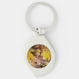 Fallen Maple Leaves Yellow Autumn Nature Keychain