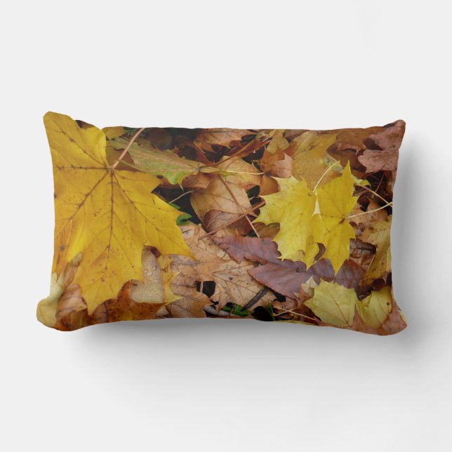 Fallen Maple Leaves Yellow Autumn Nature Lumbar Pillow (Front)