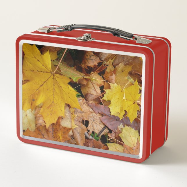 Fallen Maple Leaves Yellow Autumn Nature Metal Lunch Box (Front)