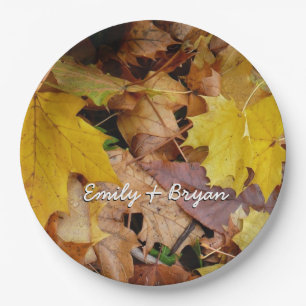 Fallen Maple Leaves Yellow Autumn Nature Paper Plate
