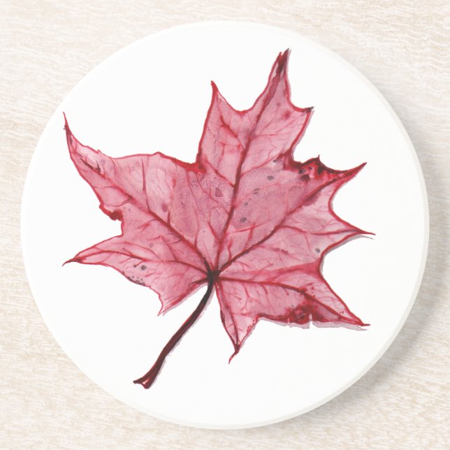 Fallen Red Maple Leaf Sandstone Coaster (Front)
