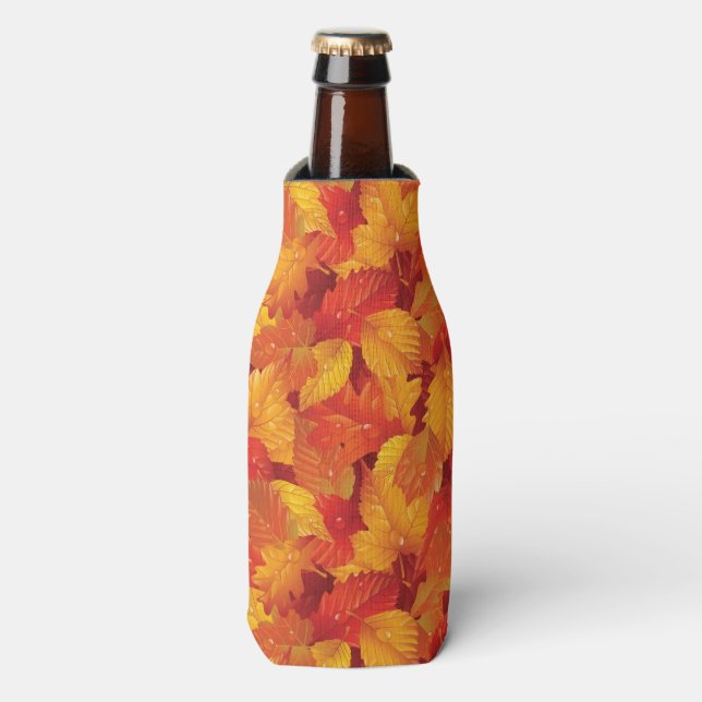 Fallen wet leaves. Autumnal background Bottle Cooler (Bottle Front)