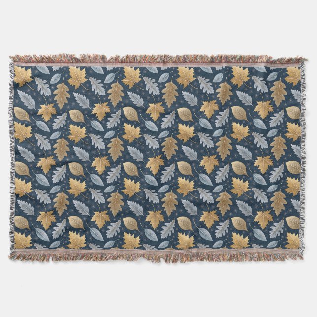 Fallen Winter Leaves dusted by Frost Throw Blanket (Front)