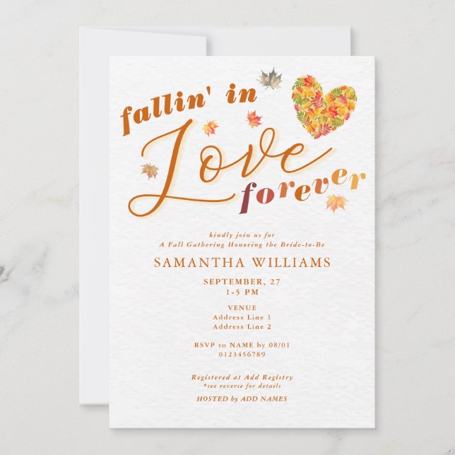 Fallin' in Love Forever Elegant Fall Bridal Shower Invitation (Front)