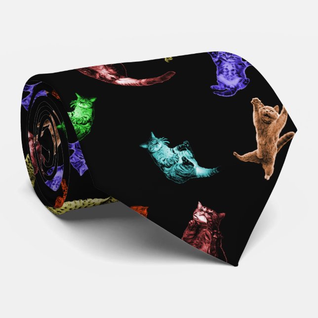 Fallin & Jumping Kitties Tie (Rolled)
