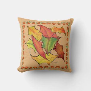 Falling Autumn Leaves Colourful Bold Illustration Throw Pillow