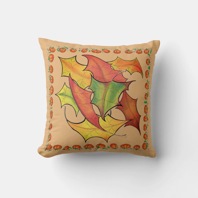 Falling Autumn Leaves Colourful Bold Illustration Throw Pillow (Front)
