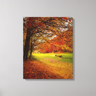 Falling Autumn Leaves on Walking Path Canvas Print