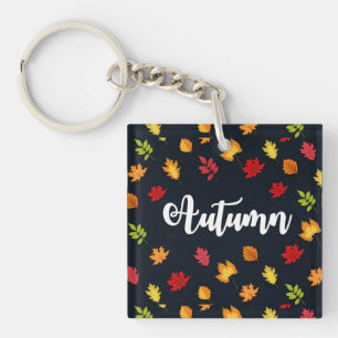 Falling Autumn Leaves Red Orange Yellow Keychain