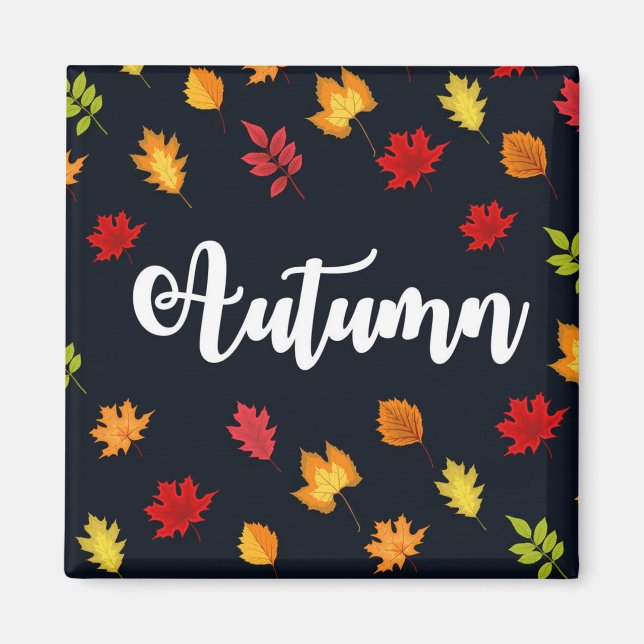 Falling Autumn Leaves Red Orange Yellow Magnet (Front)