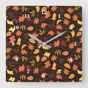 Falling Autumn Leaves Square Wall Clock