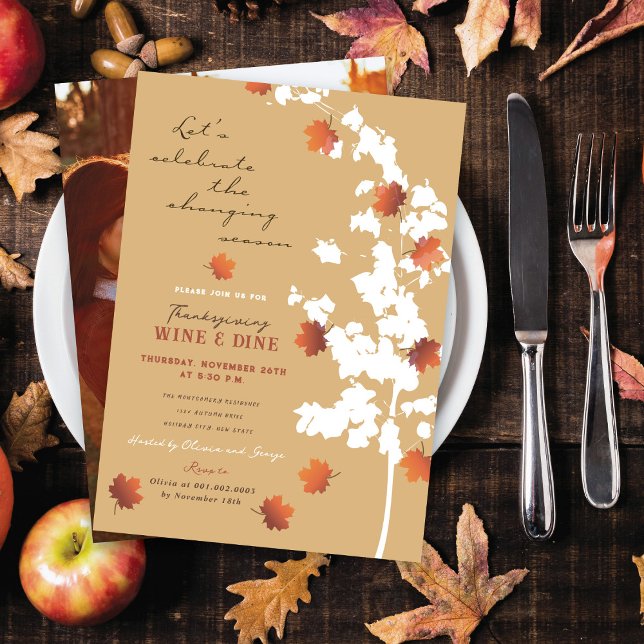 Falling Autumn Leaves Thanksgiving Dinner Party Invitation (Creator Uploaded)