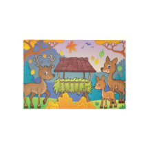 Falling Autumn Leaves Three Deer on a Walk
