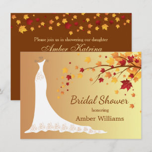 Falling autumn leaves, wedding gown Bridal Shower Invitation