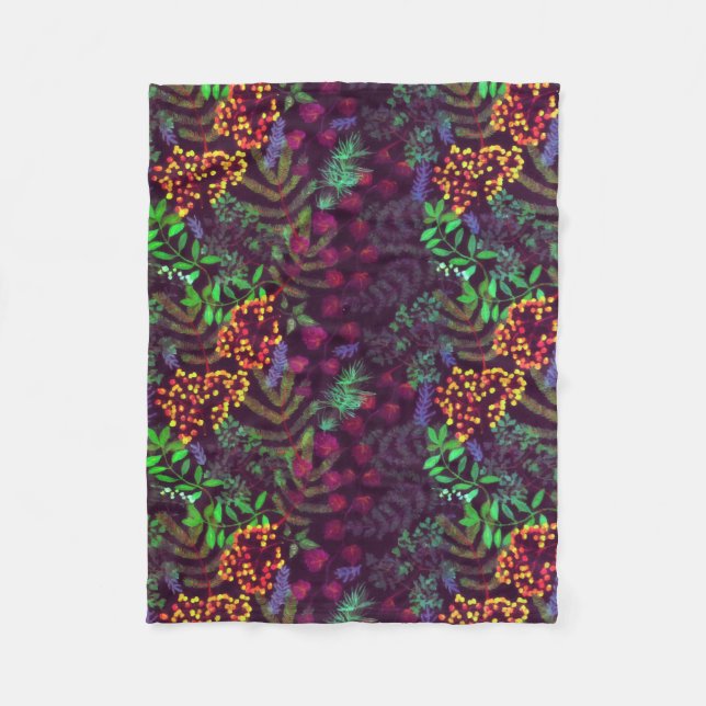 Falling Autumn Wild Jungle Leaves Fleece Blanket (Front)