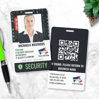 Falling Code Cyber Security Shield Employee ID Badge