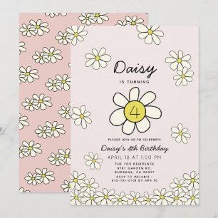 Falling Daisies Pink Floral Birthday Invitation