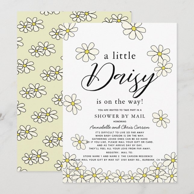 Falling Daisies White Floral Baby Shower by Mail Invitation (Front/Back)