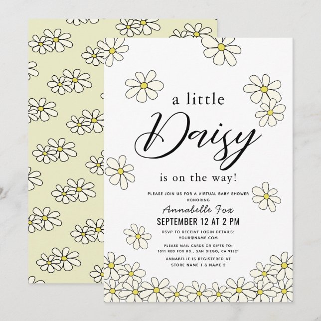 Falling Daisies White Floral Virtual Baby Shower Invitation (Front/Back)