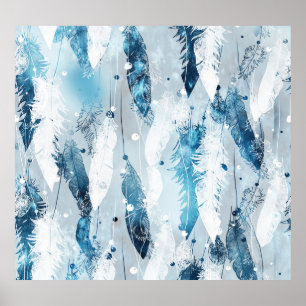 Falling Feathers: Blue Watercolor Seamless Poster