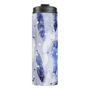 Falling feathers: watercolor blue pattern. thermal tumbler
