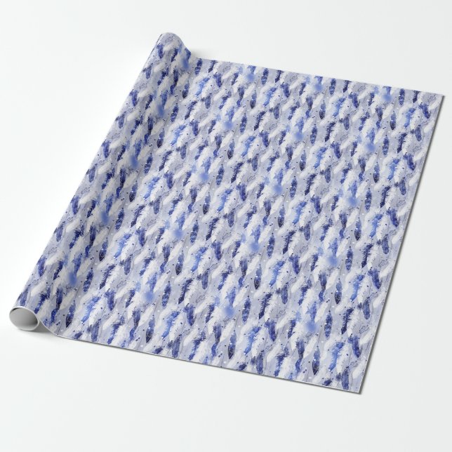 Falling feathers: watercolor blue pattern. wrapping paper (Unrolled)