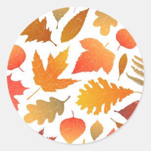 Falling for Autumn – Cozy Leaf Pattern Classic Round Sticker