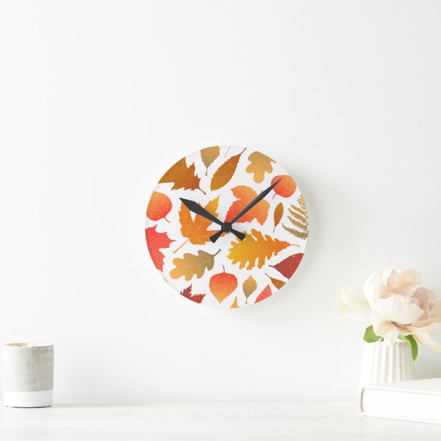 Falling for Autumn – Cozy Leaf Pattern Round Clock (Home)