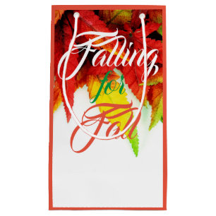 Falling for fall autumn maple leaf elegant red  small gift bag