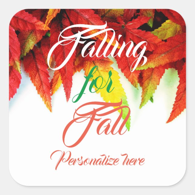 Falling for fall autumn maple leaf elegant red  square sticker (Front)