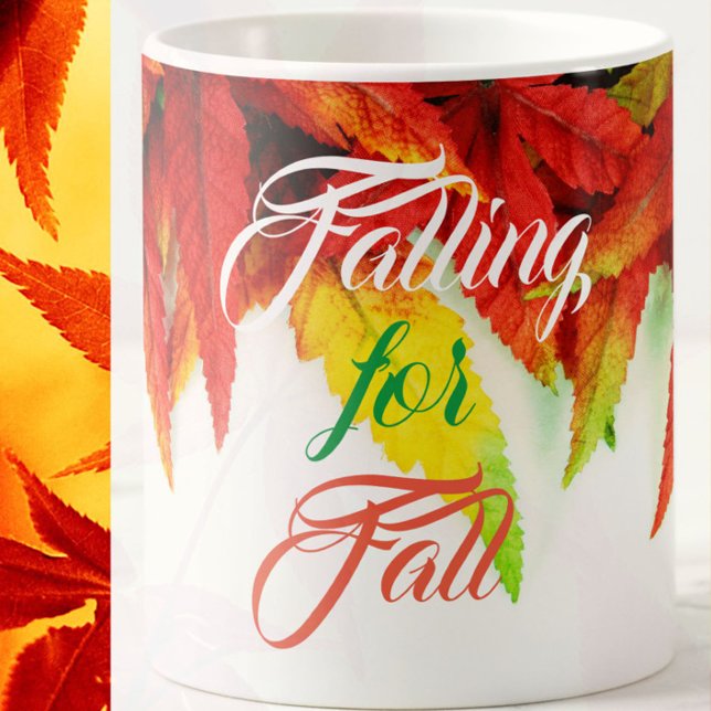 Falling for fall autumn maple leaves typography  coffee mug (Creator Uploaded)