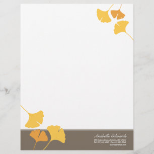 Falling ginkgo leaves golden yellow grey autumn letterhead
