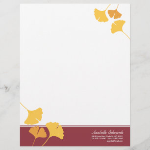 Falling ginkgo leaves golden yellow maroon autumn letterhead