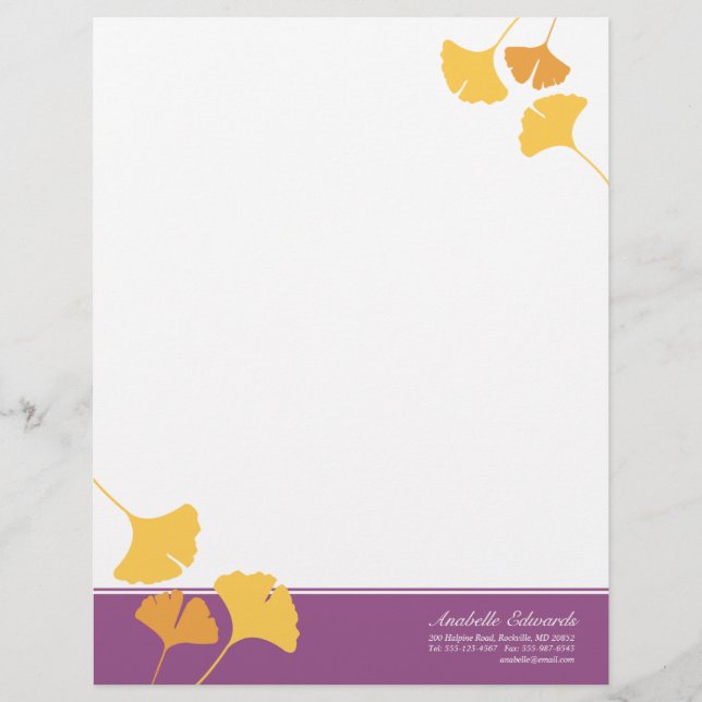Falling ginkgo leaves golden yellow purple autumn letterhead (Front)