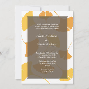 Falling ginkgo leaves grey golden autumn wedding invitation