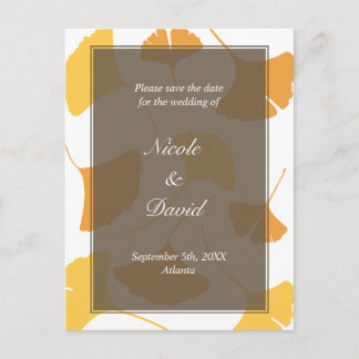 Falling ginkgo leaves grey wedding save the date announcement postcard