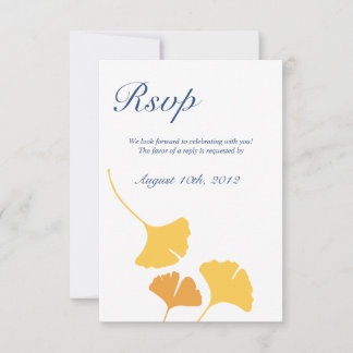 Falling ginkgo leaves navy wedding response rsvp invitation