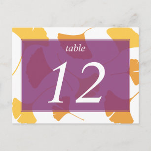 Falling ginkgo leaves purple table number card