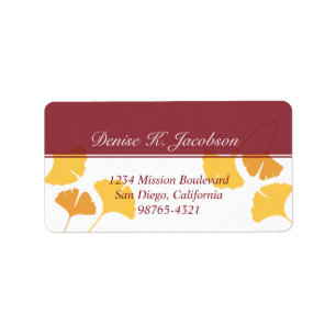 Falling ginkgo leaves yellow maroon return address label