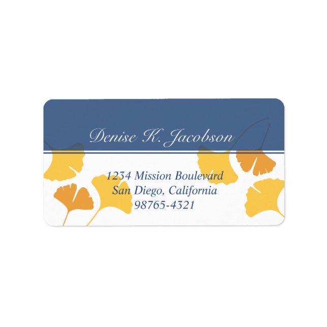 Falling ginkgo leaves yellow navy return address label (Front)