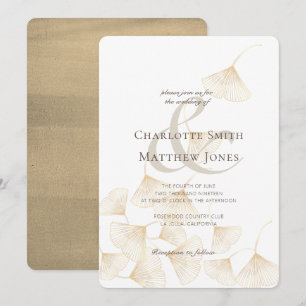 Falling Gold Ginkgo Leaves Elegant Wedding Invitation