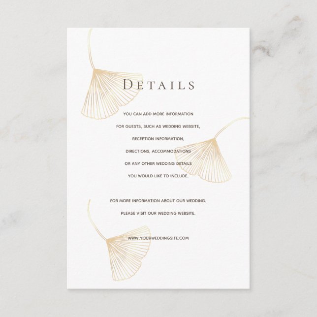 Falling Gold Ginkgo Leaves Wedding Details Card (Front)