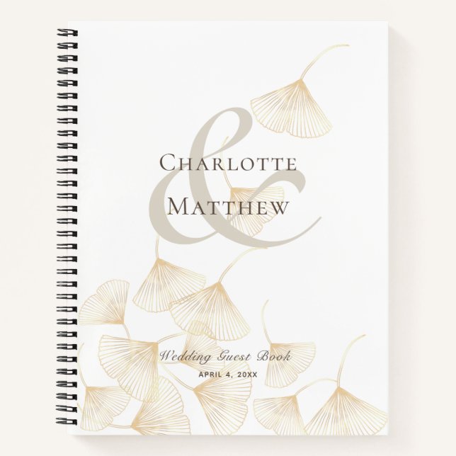 Falling Gold Ginkgo Leaves Wedding Guest Book (Front)