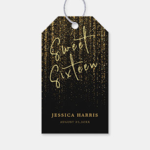 Falling Golden Sparkles Sweet Sixteen Birthday Gift Tags