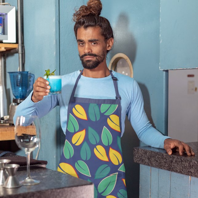 Falling Green and Yellow Leaves Pattern Apron (Leaves apron)