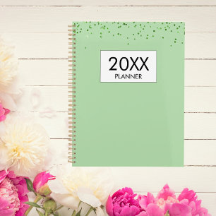 Falling Green Glitter Personalized Yearly Planner
